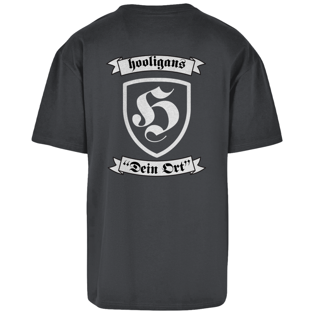 Premium Oversized T-Shirt "Hooligans - Badge" (personalisierbar) (Backprint)