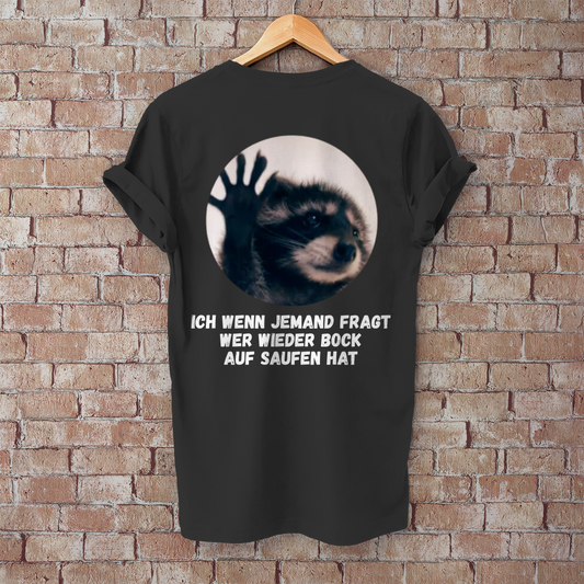 Premium T-Shirt "Waschbär Saufi" (Backprint)