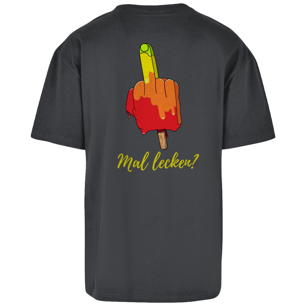 Premium Oversized T-Shirt "mal lecken?" (Backprint)