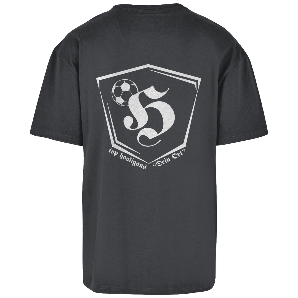 Premium Oversized T-Shirt "Top Hooligans Headquarters" (personalisierbar) (Backprint)