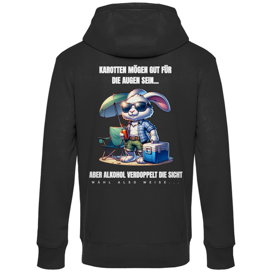 Premium Hoodie "Karotten oder Alkohol?" (Backprint)