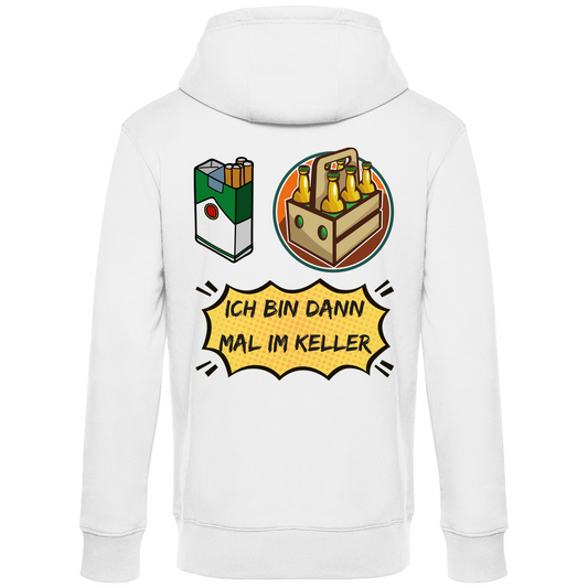 Premium Hoodie "Ich bin dann mal im Keller" (Backprint)