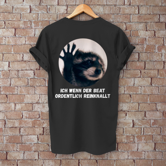 Premium T-Shirt "Waschbär Beat" (Backprint)